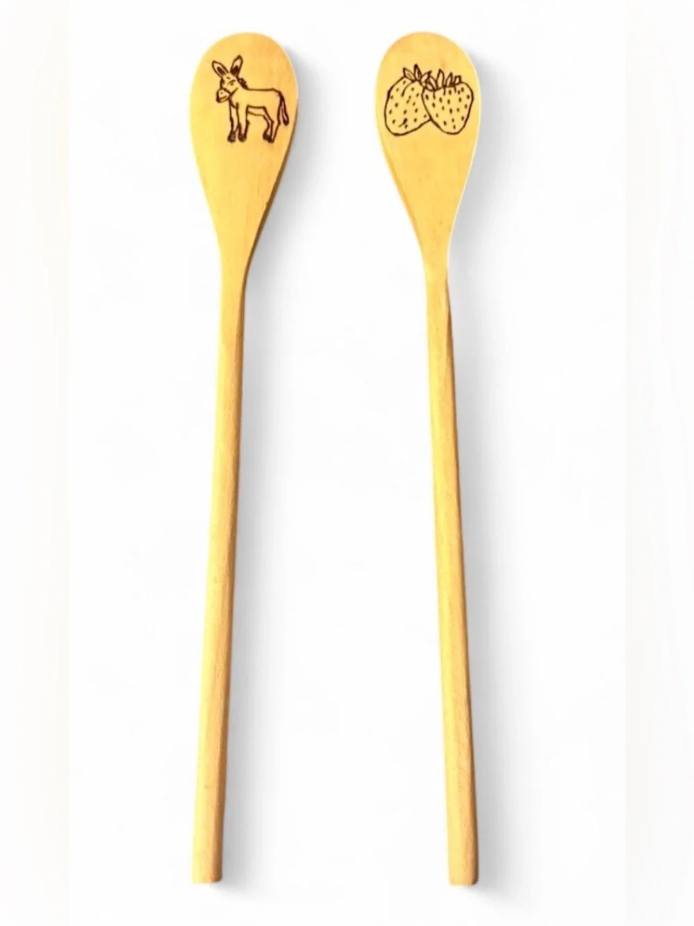 Handmade cottagecore bamboo spoon with wood-burned designs